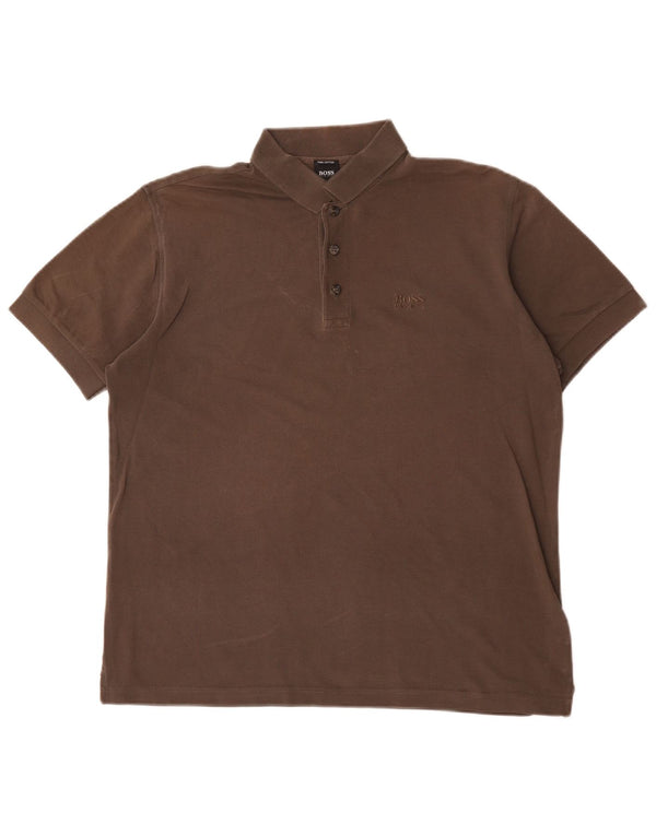 Hugo Boss Mens Polo Shirt Medium Brown Cotton