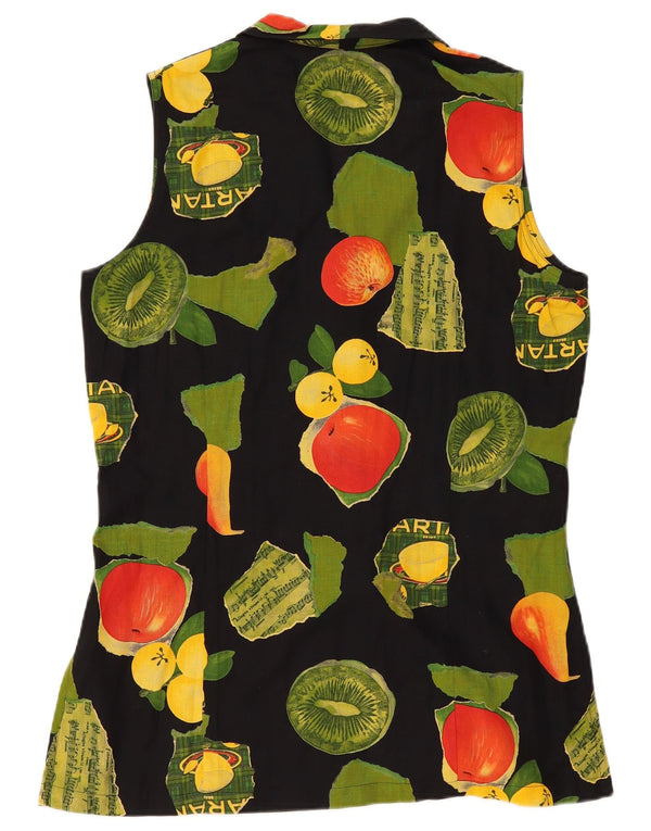 Vintage ženska košulja bez rukava s apstraktnim uzorkom UK 14 velika crna