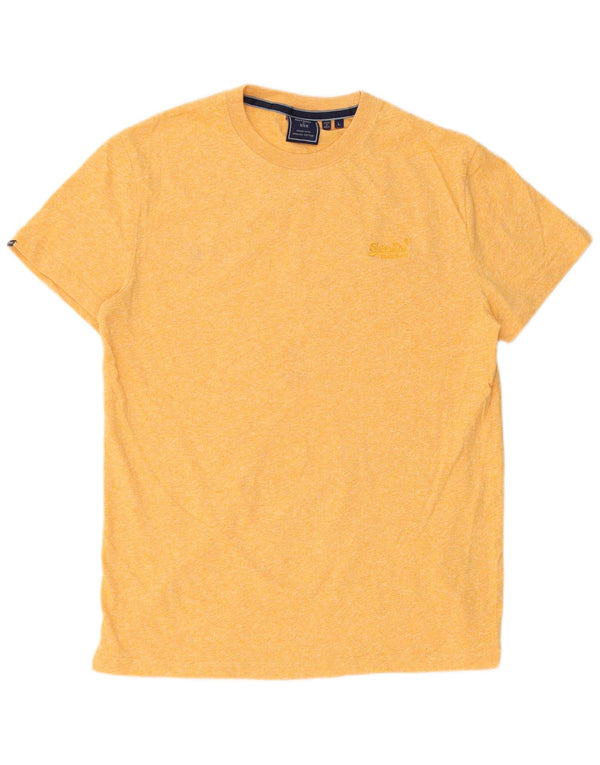 Superdry Mens T-Shirt Top Large Yellow Flecked Cotton