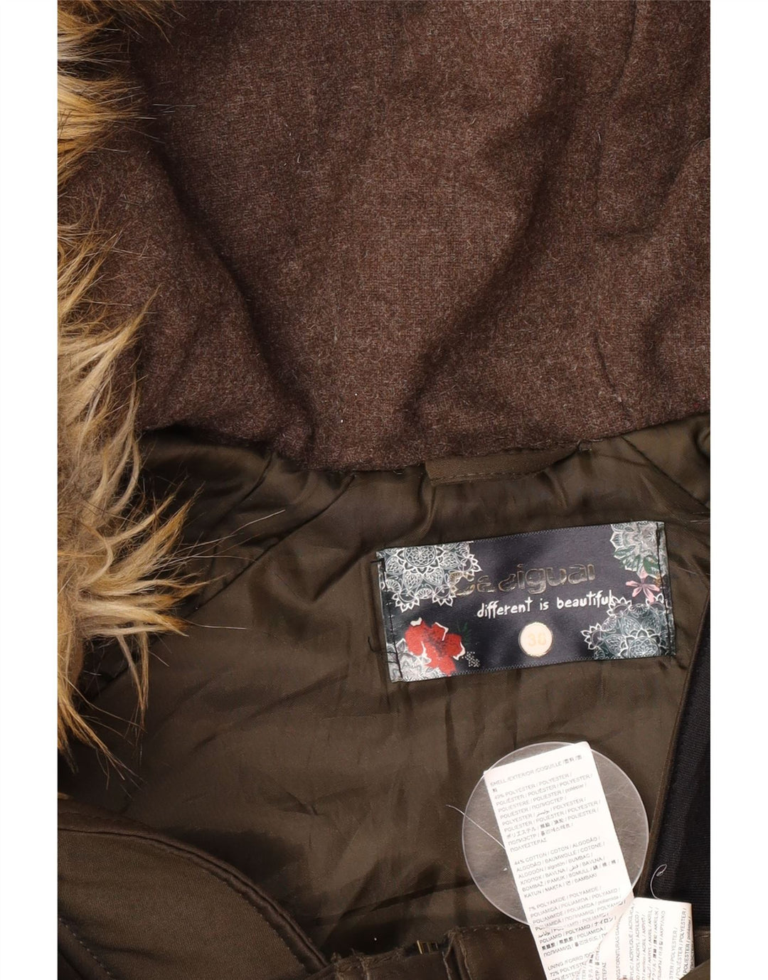 Ženska parka jakna s kapuljačom Desigual, EU 38, srednji kaki pamuk