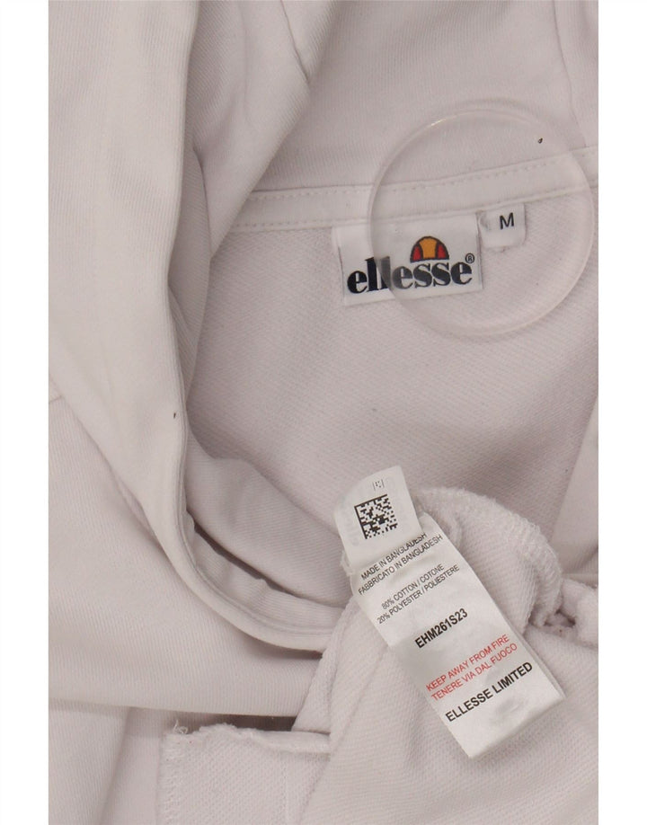 ELLESSE Mens Graphic Hoodie Jumper Medium White Cotton Vintage Ellesse and Second-Hand Ellesse from Messina Hembry 