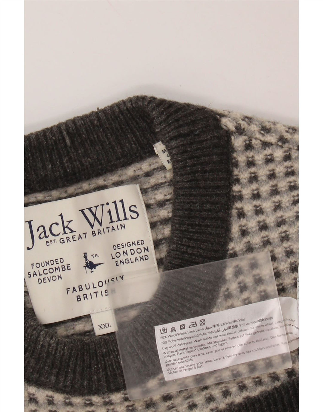 JACK WILLS Ženski džemper s okruglim izrezom UK 20 2XL sivi karirani vuneni