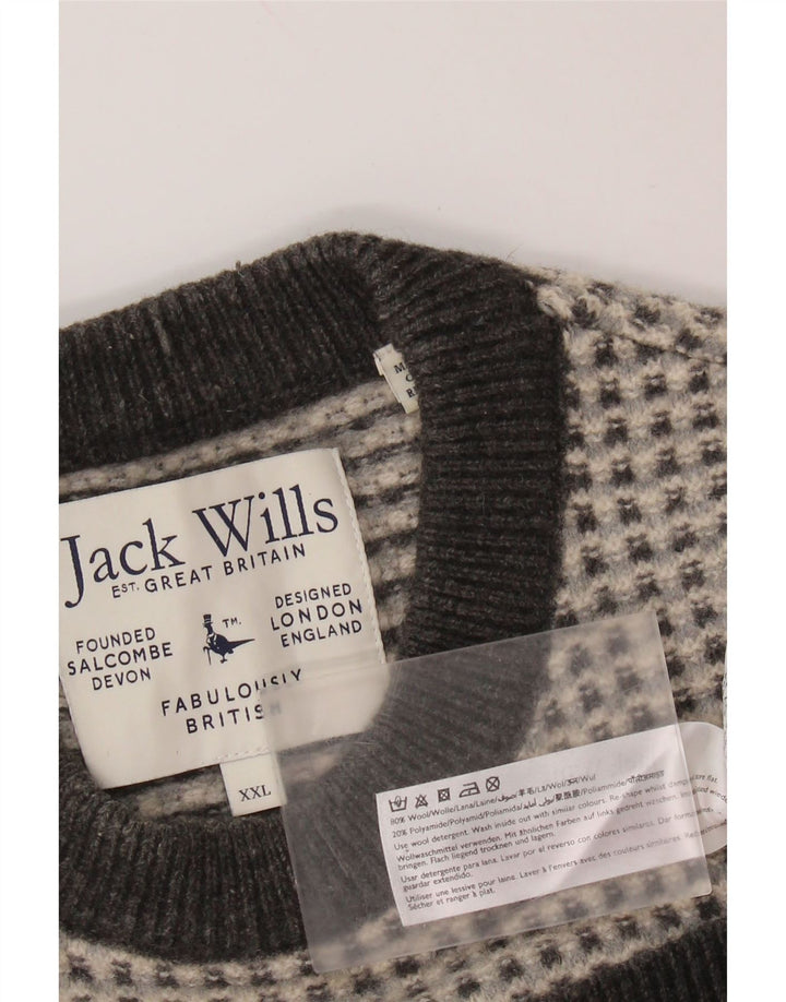 JACK WILLS Ženski džemper s okruglim izrezom UK 20 2XL sivi karirani vuneni