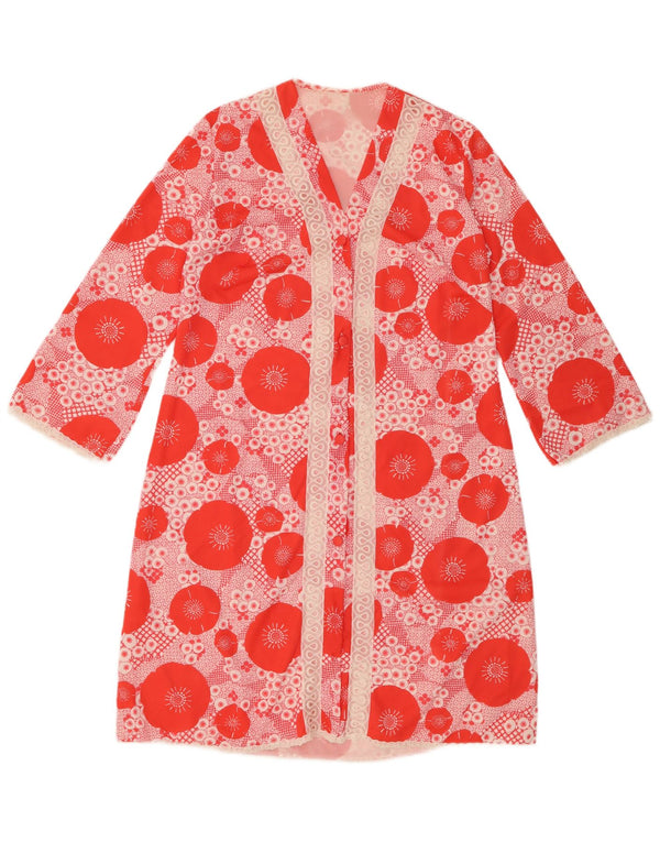 VINTAGE ženska ogrtač na pomaknutu haljinu UK 14 Srednje crvena cvjetna