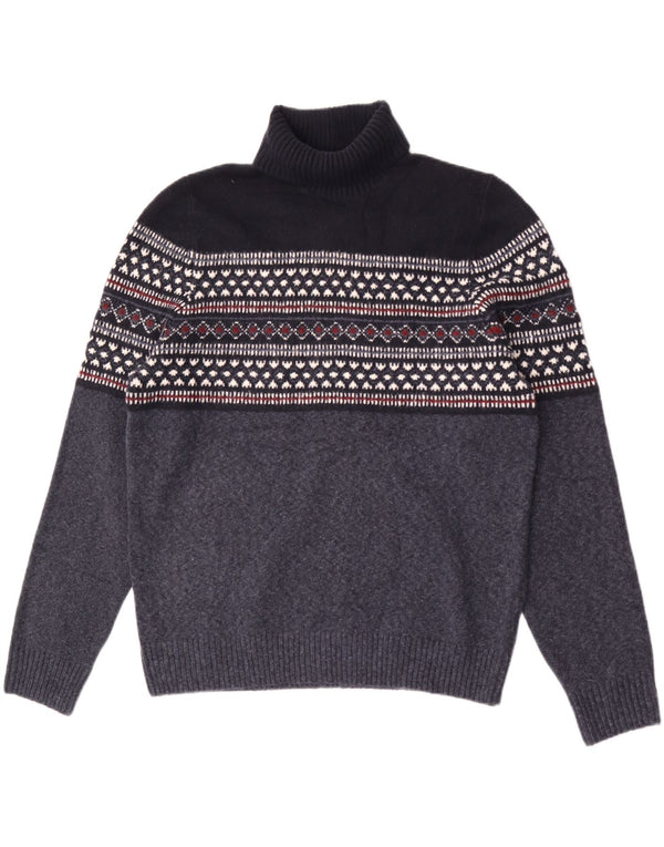 Marks & Spencer Mens Roll Neck Jumper Sweater XL Navy Blue Geometric