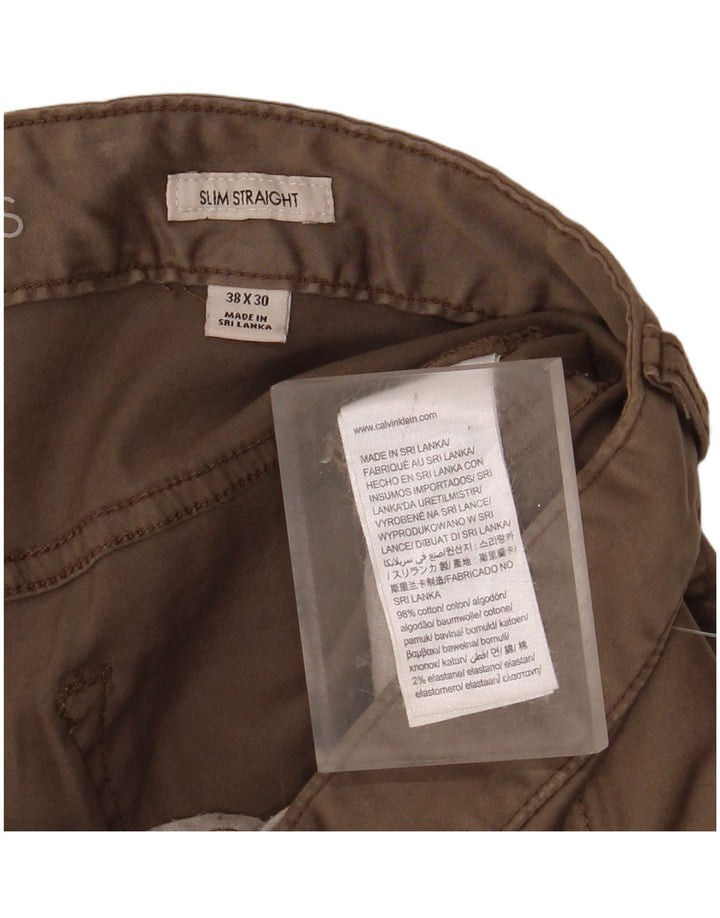 CALVIN KLEIN Muške uske ravne ležerne hlače W38 L30 Bež pamuk