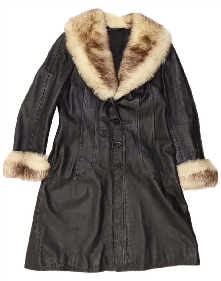 VINTAGE ženski kožni kaput UK 12 Srednje crni