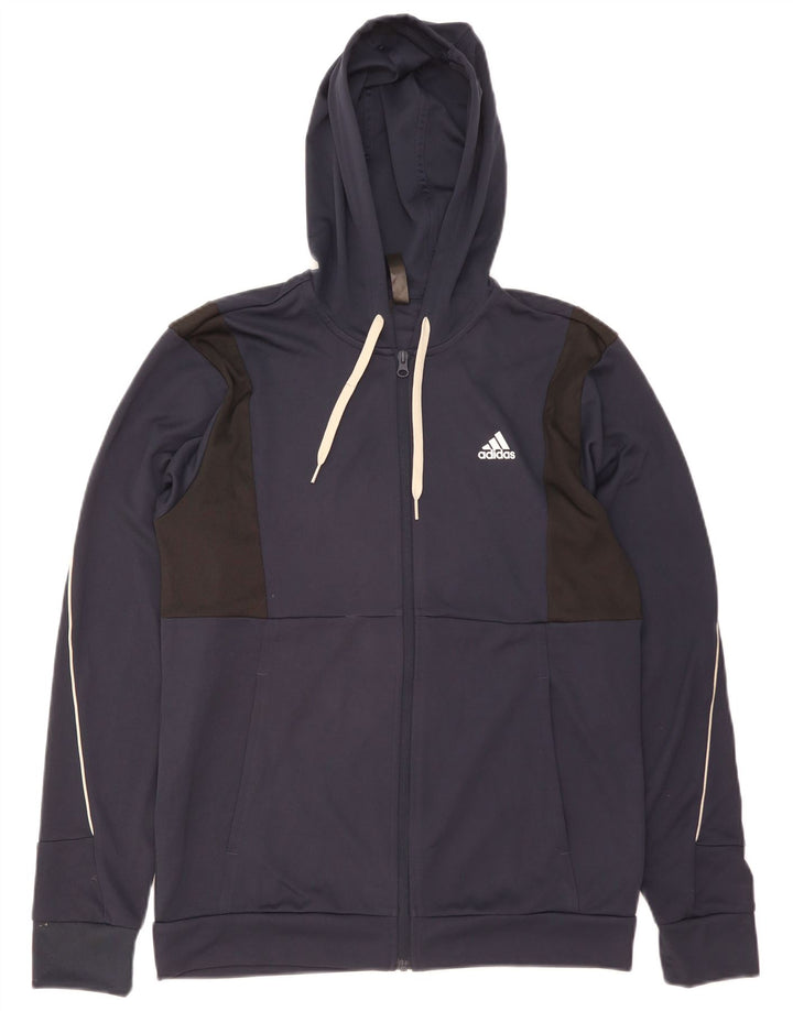 ADIDAS muški Aeroready pulover s kapuljačom na patentni zatvarač Srednji tamnoplavi poliester