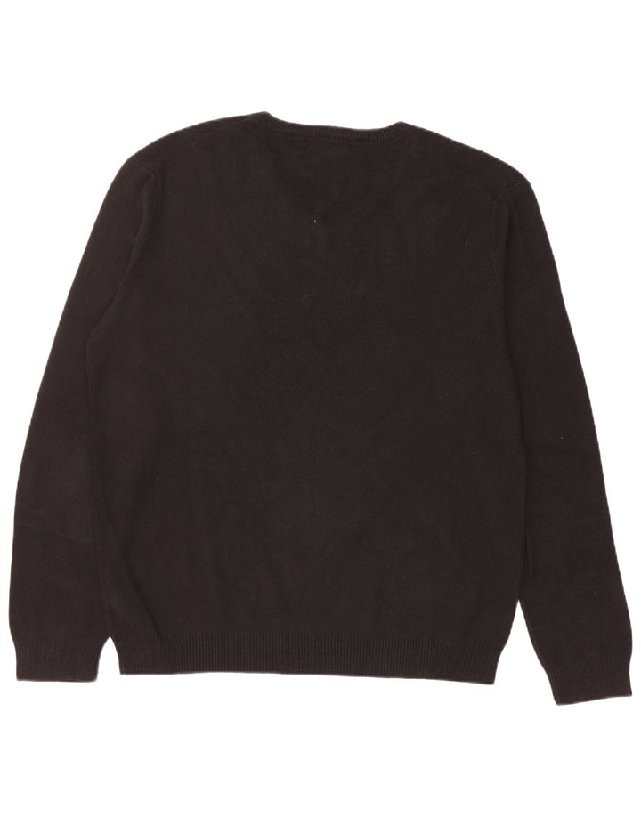 CALVIN KLEIN Mens V-Neck Jumper Sweater Large Black Cotton