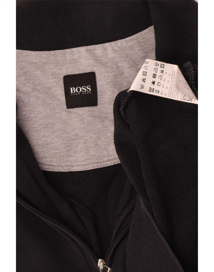 Hugo Boss muška majica s izrezom na patentni zatvarač Srednji crni pamuk