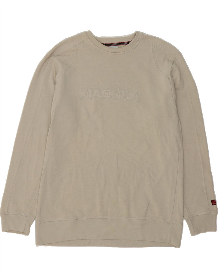 DIADORA Mens Graphic Sweatshirt Jumper Large Beige Cotton Vintage Diadora and Second-Hand Diadora from Messina Hembry 