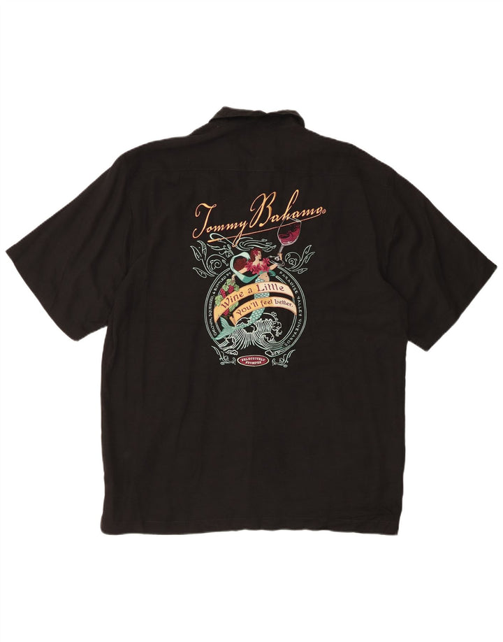 Tommy Bahama muška grafička košulja kratkih rukava srednje crne svile