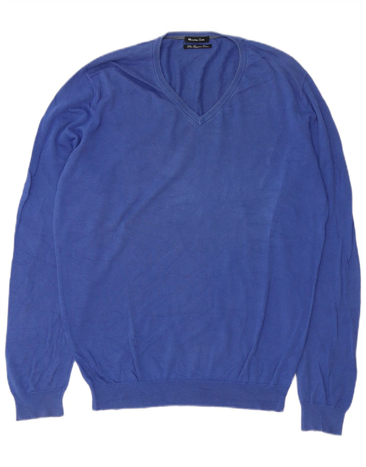 Massimo Dutti muški džemper s V-izrezom Srednje plavi pamuk