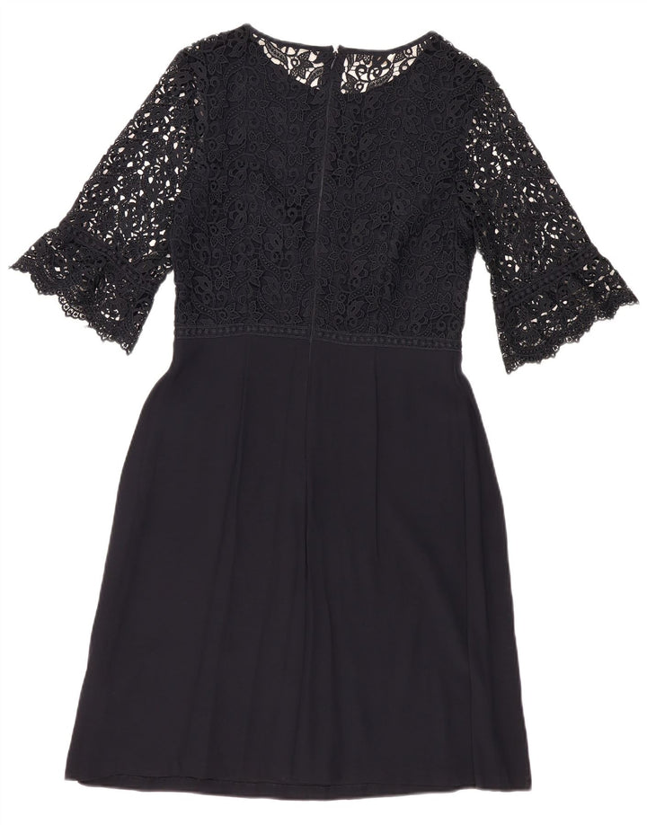 MONSOON ženska haljina A-kroja 3/4 rukava UK 10 Mala tamnoplava cvjetna