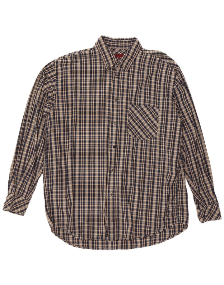 CARRERA Mens Shirt Size 43/44 XL Navy Blue Check Cotton