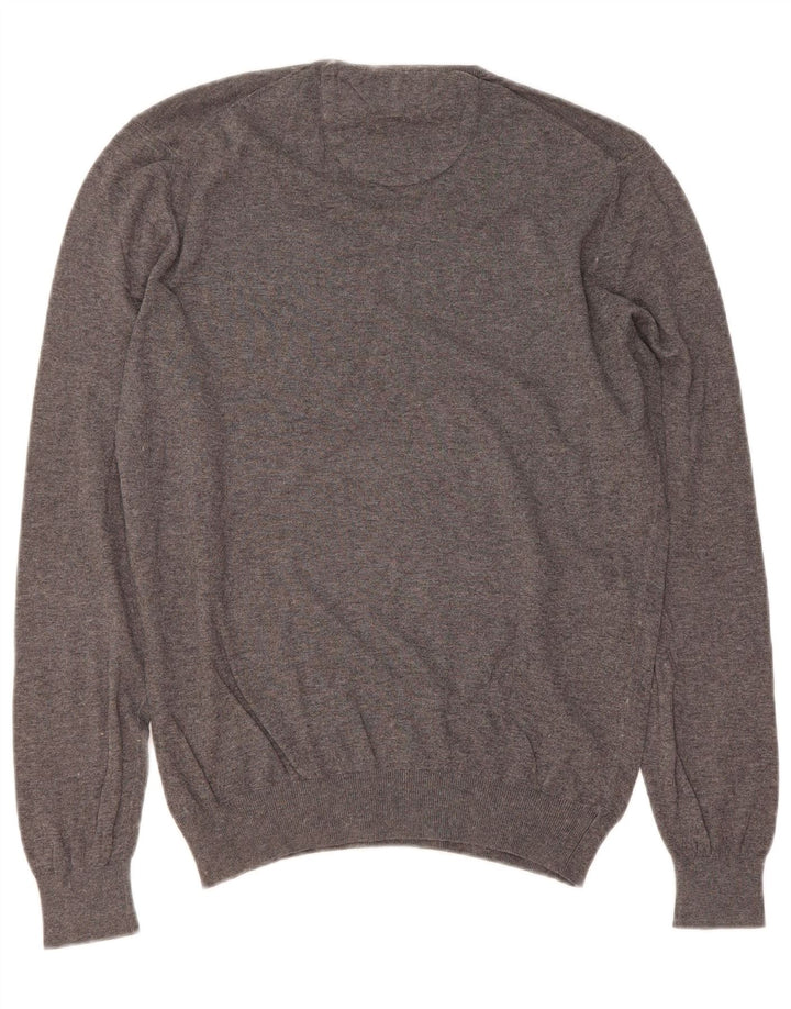 MASSIMO DUTTI Mens V-Neck Jumper Sweater Medium Grey Cotton