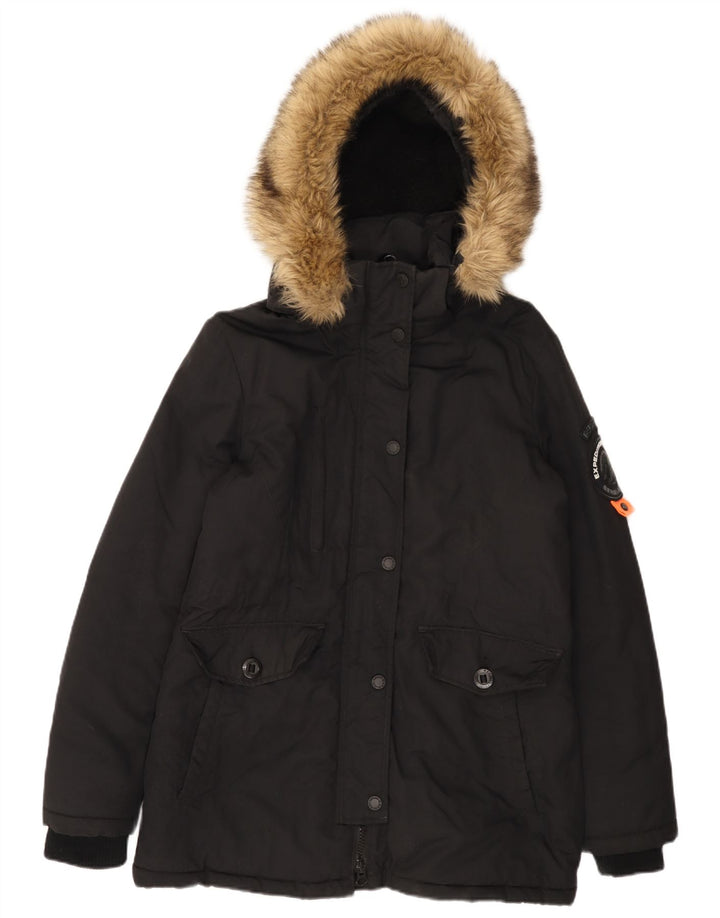 Superdry ženska jakna parka s kapuljačom UK 14 Veliki crni najlon