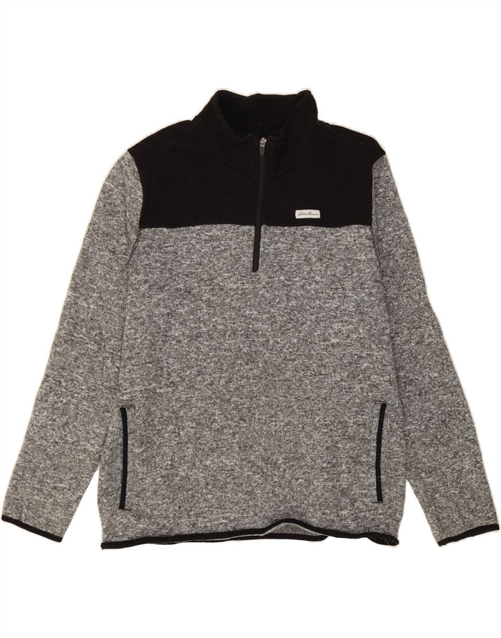 EDDIE BAUER Mens Zip Neck Sweatshirt Jumper XL Grey Colourblock Polyester Vintage Eddie Bauer and Second-Hand Eddie Bauer from Messina Hembry 