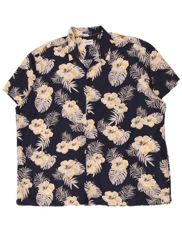 Jack & Jones muška košulja kratkih rukava 3XL tamnoplavi cvjetni pamuk