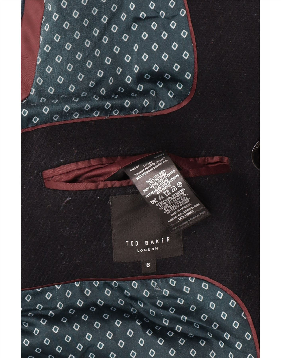 Muški graškasti kaput Ted Baker veličina 6 2XL crna vuna