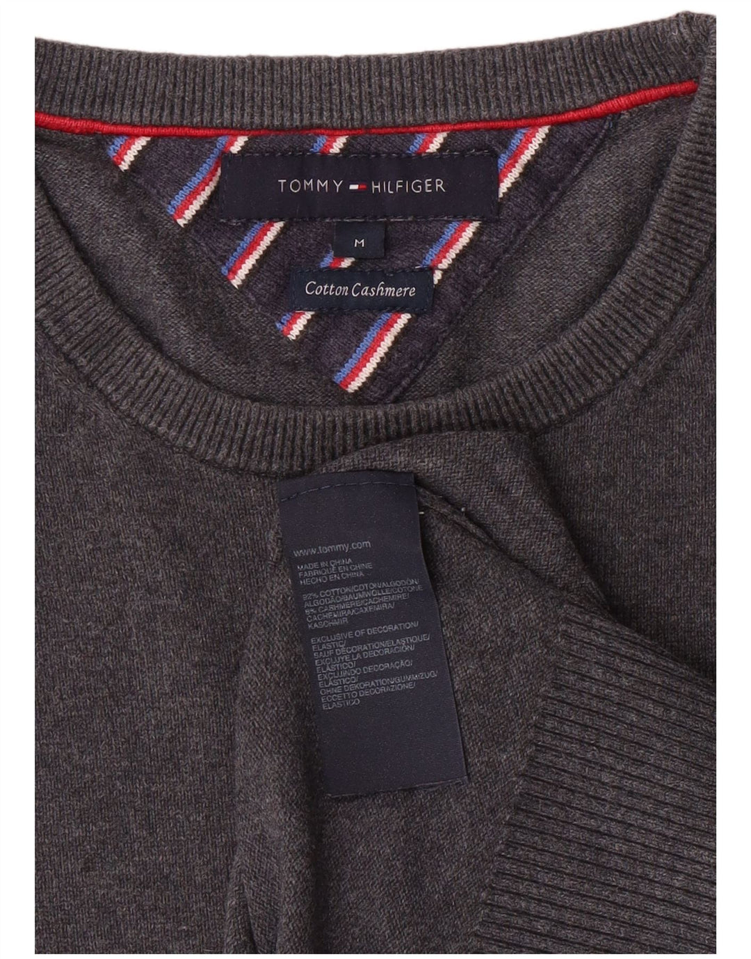 TOMMY HILFIGER Mens Crew Neck Jumper Sweater Medium Grey Cotton