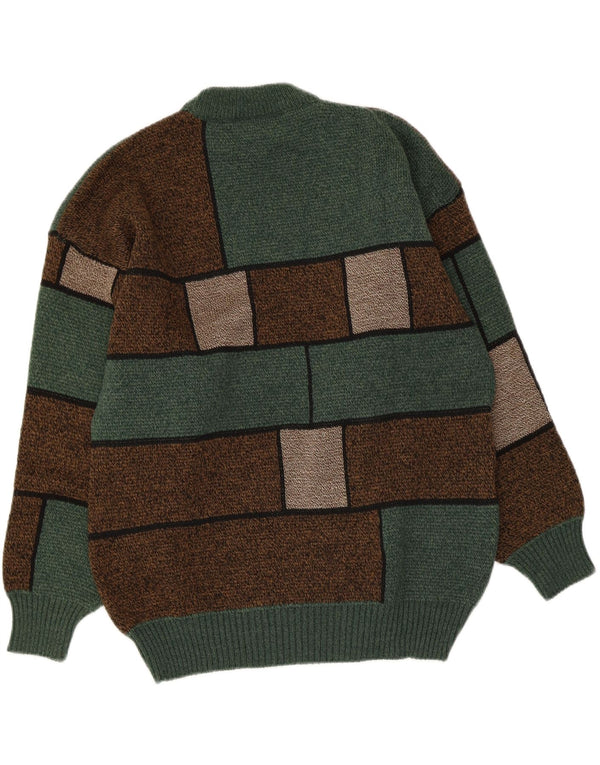 Vintage Mens Turtle Neck Jumper Sweater Medium Green Colourblock