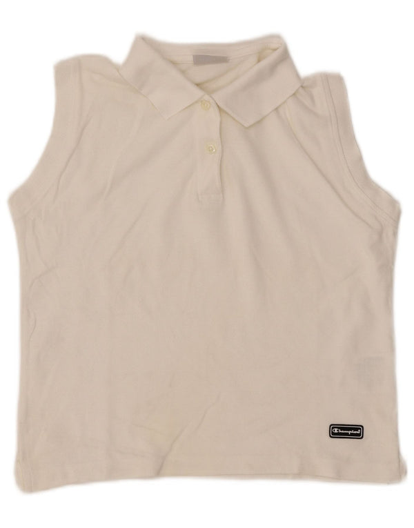 CHAMPION Ženska skraćena polo majica bez rukava UK 16 Veliki bijeli pamuk