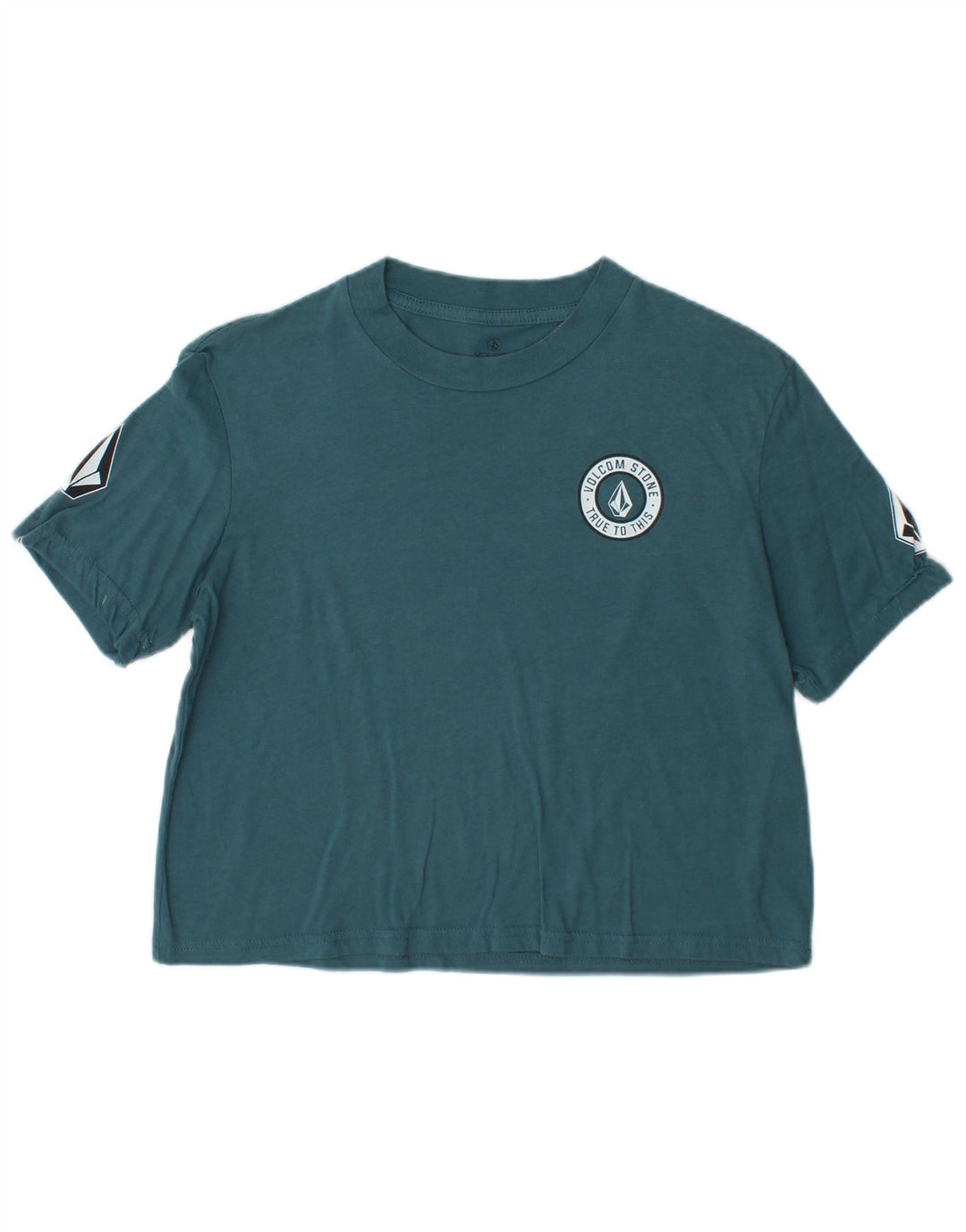 Volcom ženska majica kratkih rukava širokih krojeva s grafičkim motivima, veličina 4/6, mala plava