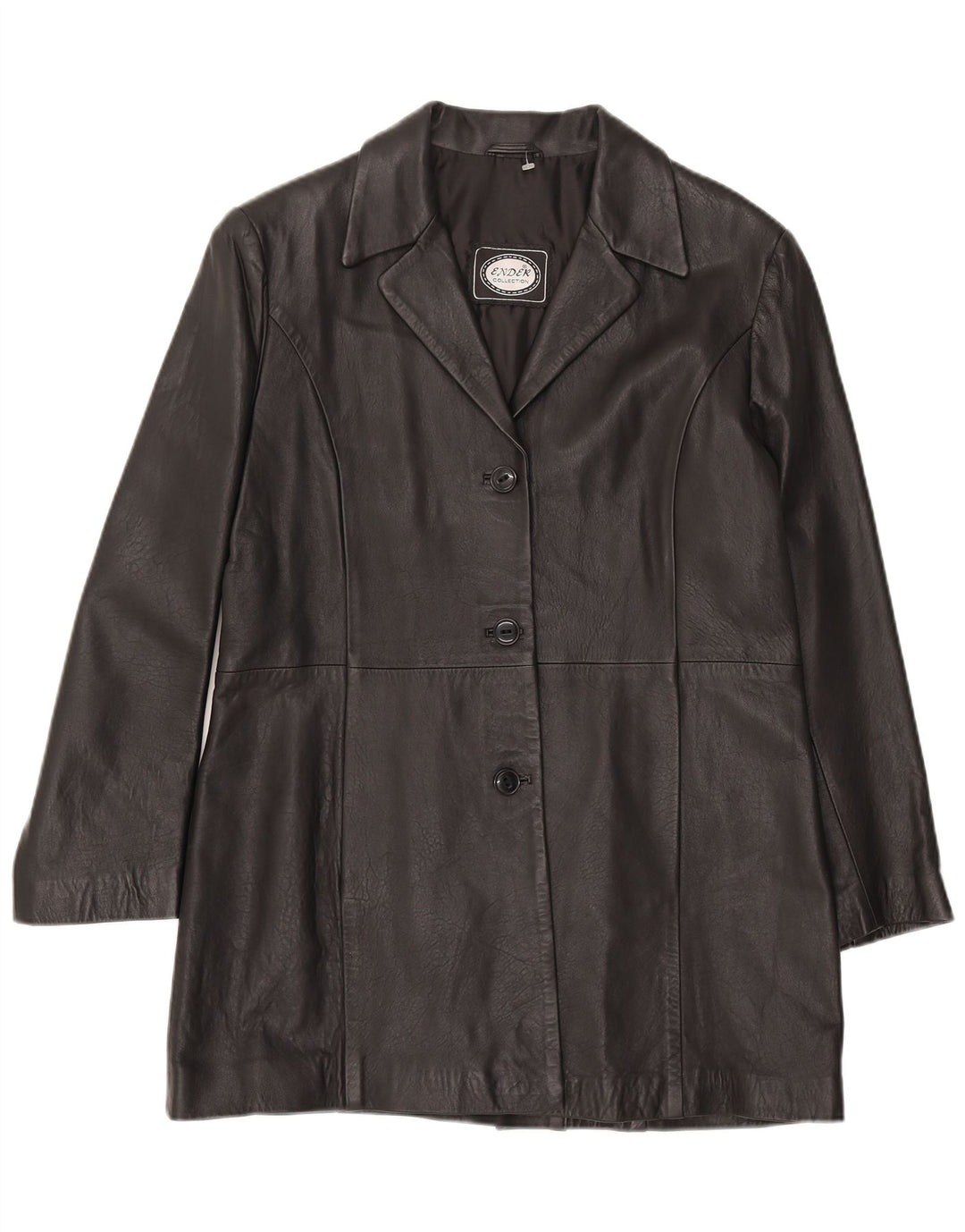 VINTAGE Womens Leather Coat UK 14 Medium Black