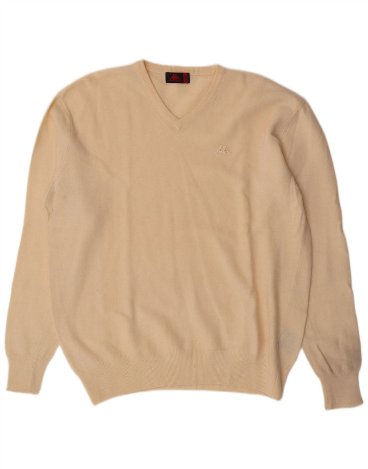 Kappa muški džemper s V-izrezom XL od bijele janjeće vune