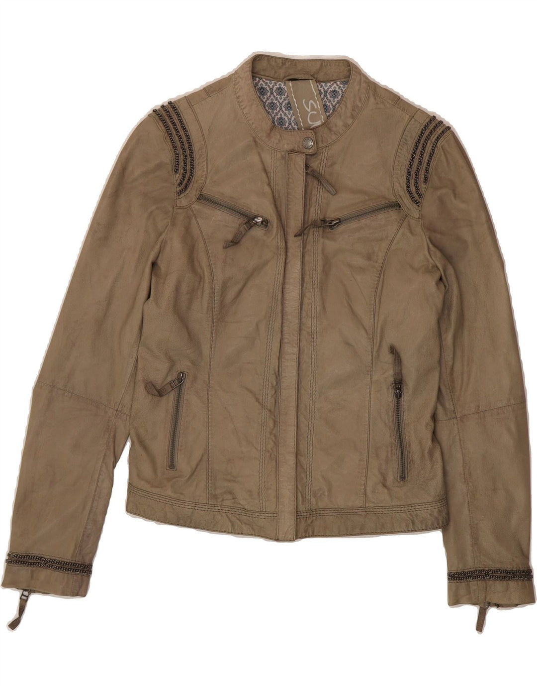 OAKWOOD Womens Bomber Leather Jacket UK 14 Large Grey Leather Vintage Oakwood and Second-Hand Oakwood from Messina Hembry 