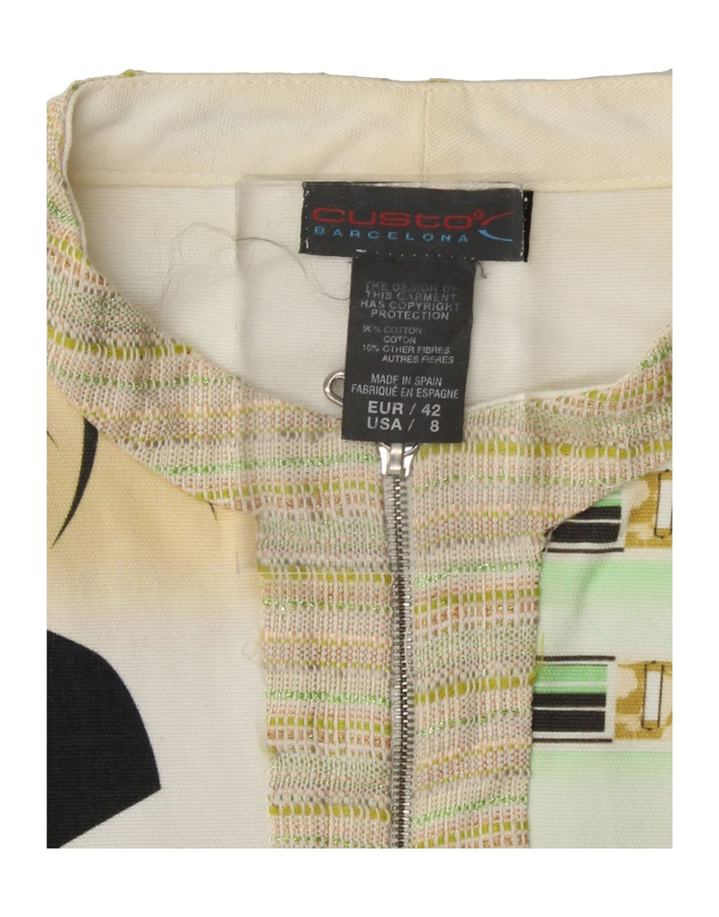 CUSTO BARCELONA Womens Crop Graphic Bomber Jacket EU 42 Large White Art Vintage Custo Barcelona and Second-Hand Custo Barcelona from Messina Hembry 