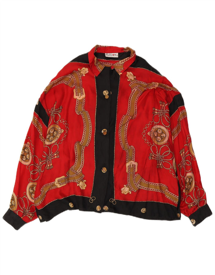 Vintage ženska bluza košulja s apstraktnim uzorkom UK 18 XL Crvena Retro boja