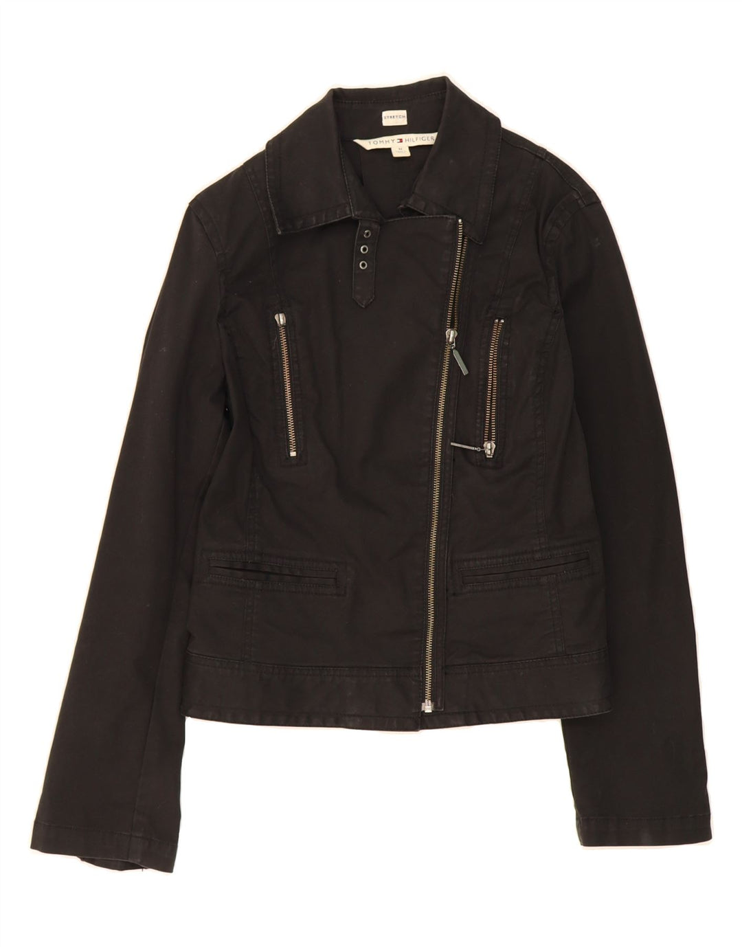TOMMY HILFIGER Womens Crop Bomber Jacket UK 12 Medium Black Cotton Vintage Tommy Hilfiger and Second-Hand Tommy Hilfiger from Messina Hembry 
