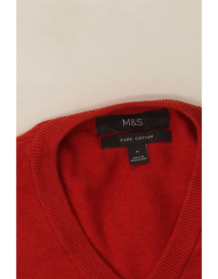 Marks & Spencer muški džemper s V-izrezom Srednje crveni pamuk