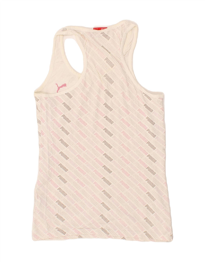 PUMA Womens Graphic Vest Top UK 12 Medium White Cotton Vintage Puma and Second-Hand Puma from Messina Hembry 