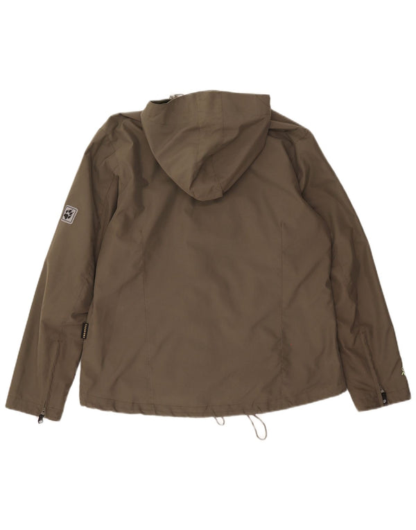 Jack Wolfskin Womens Hooded Rain Jacket UK 14/16 Large Khaki Polyester