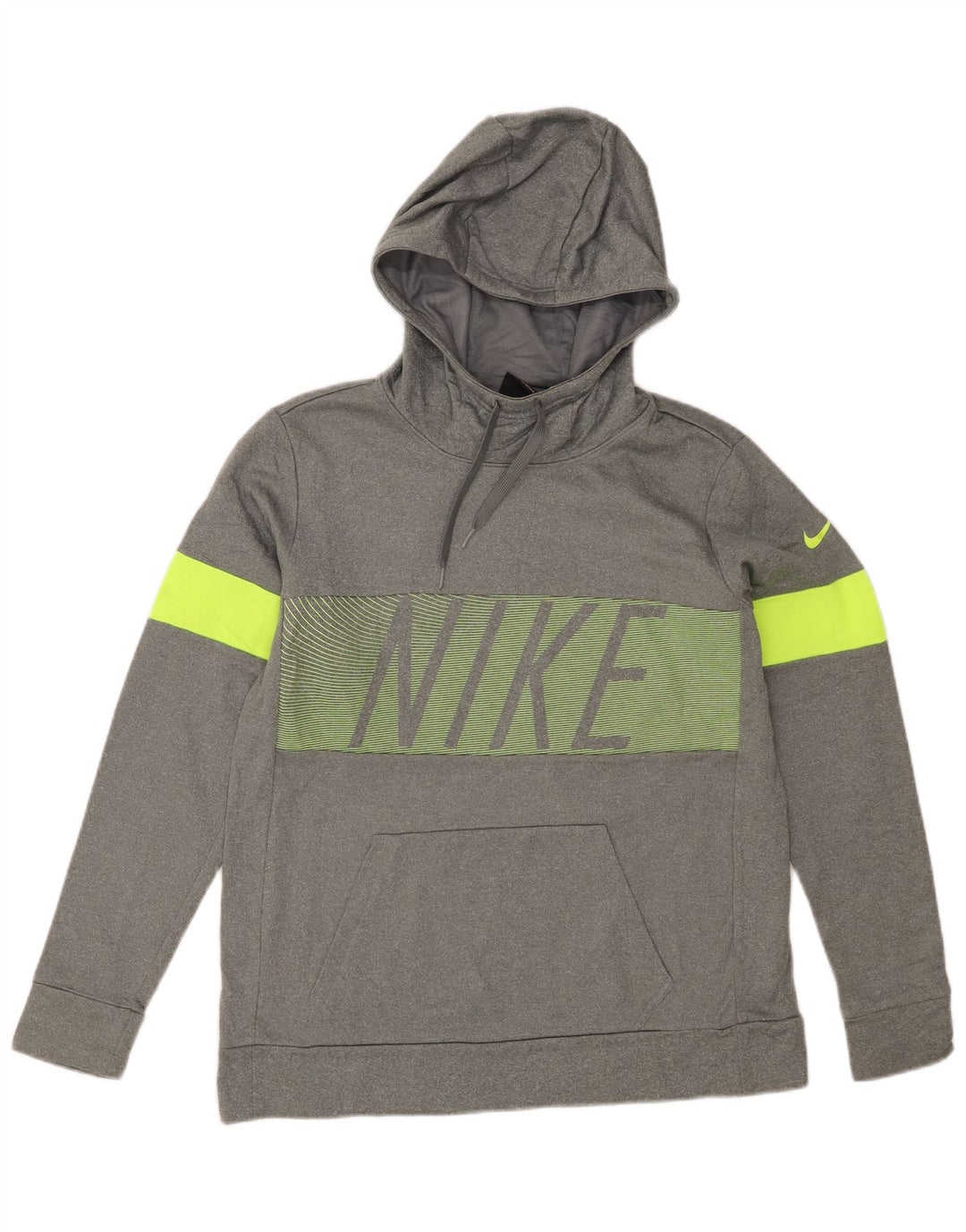 NIKE Mens Dri Fit Graphic Hoodie Jumper Medium Grey Colourblock Polyester