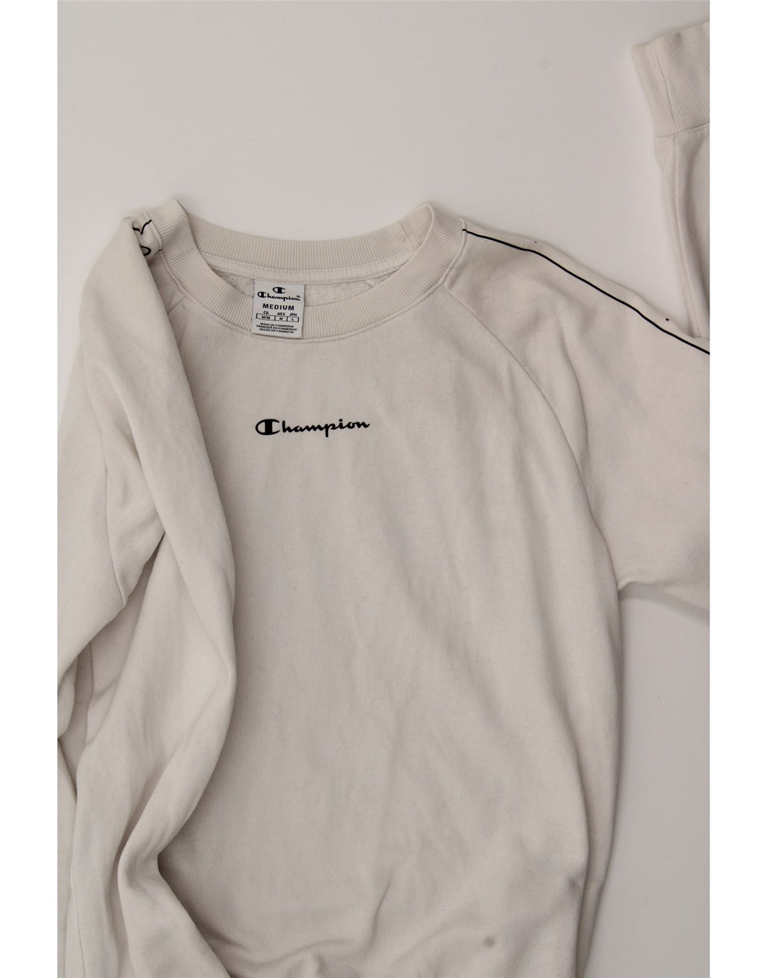 CHAMPION Womens Graphic Sweatshirt Jumper UK 14 Medium White Cotton Vintage Champion and Second-Hand Champion from Messina Hembry 