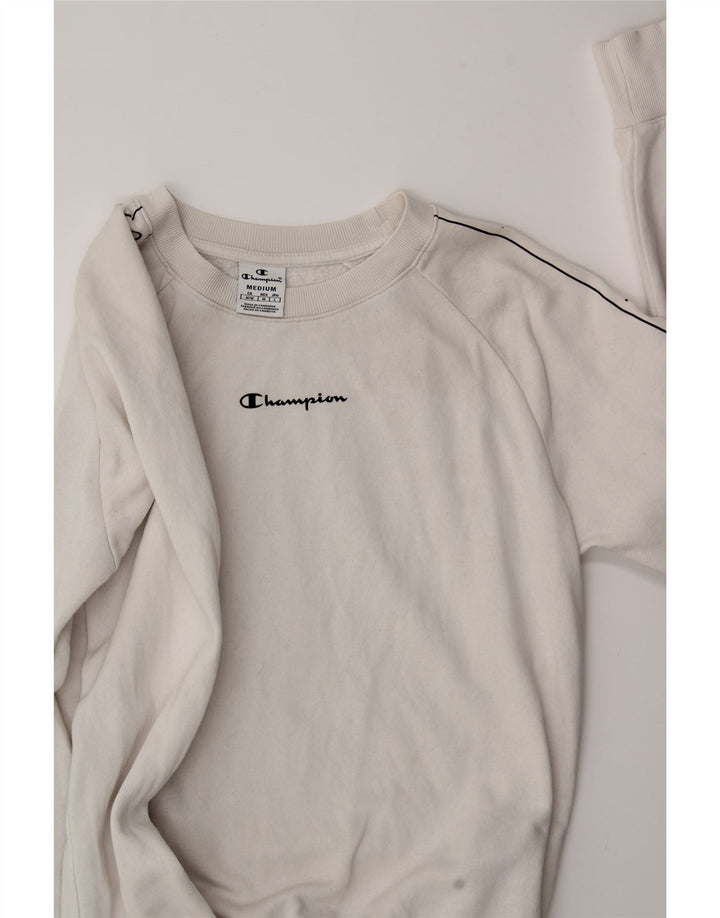 CHAMPION Womens Graphic Sweatshirt Jumper UK 14 Medium White Cotton Vintage Champion and Second-Hand Champion from Messina Hembry 