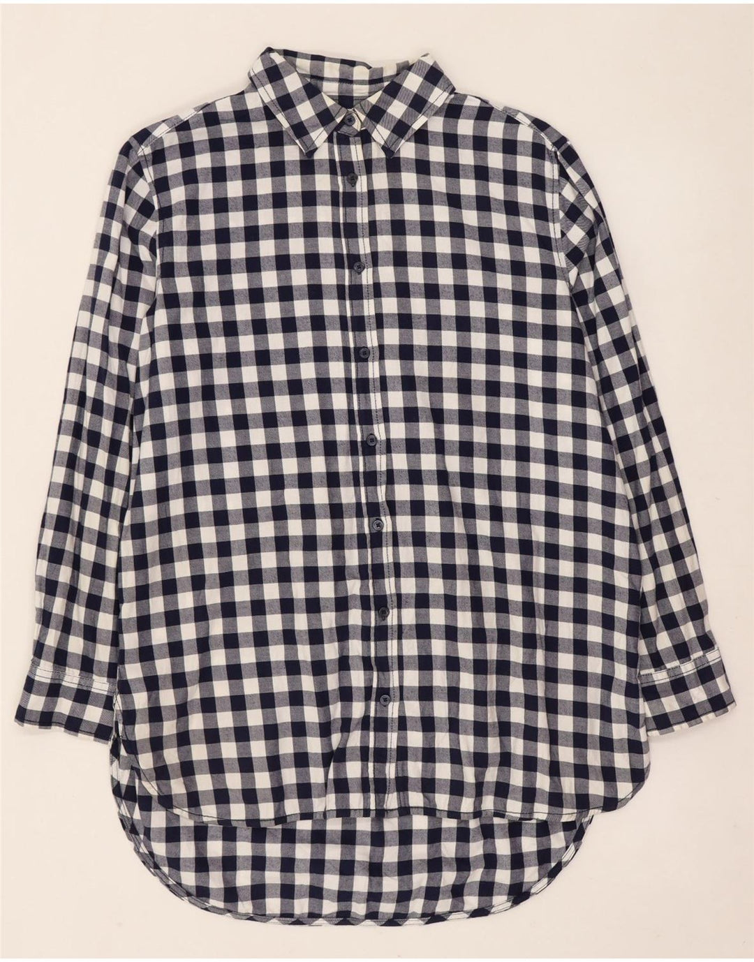 Benetton ženska majica od flanela s dugim vezom UK 10 Mala tamnoplava gingham majica