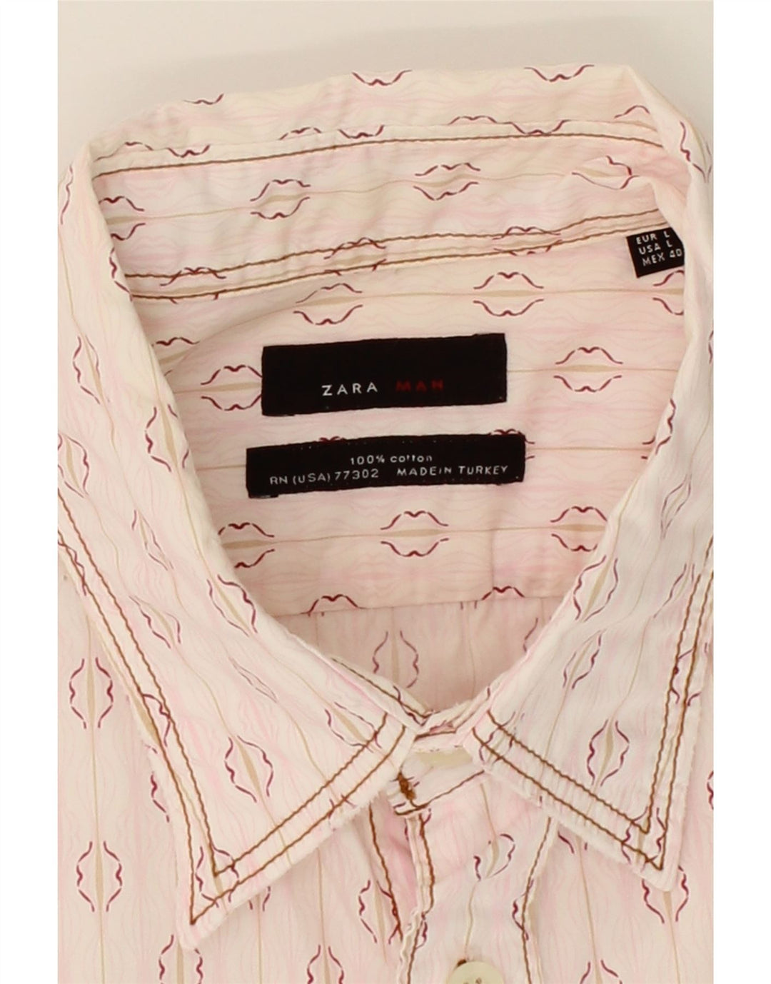 ZARA Mens Shirt Large Pink Striped Cotton Vintage Zara and Second-Hand Zara from Messina Hembry 