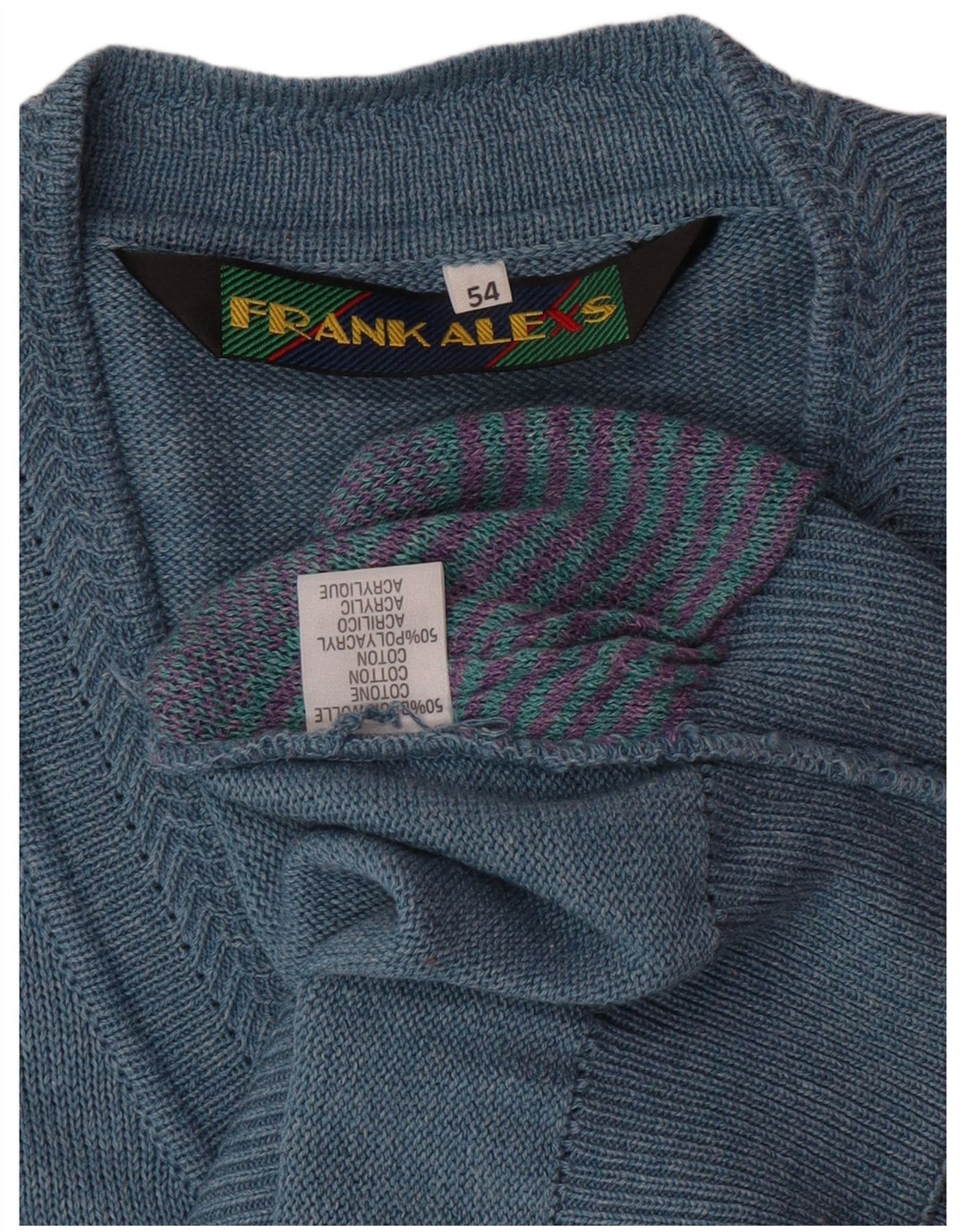 FRANK ALEXS Muški pulover s V-izrezom IT 54 XL plavi geometrijski pamuk