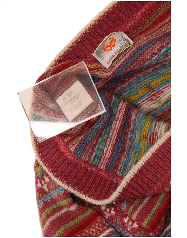 Ženski kardigan Stefanel pulover UK 14 srednje crvene Fair Isle vune