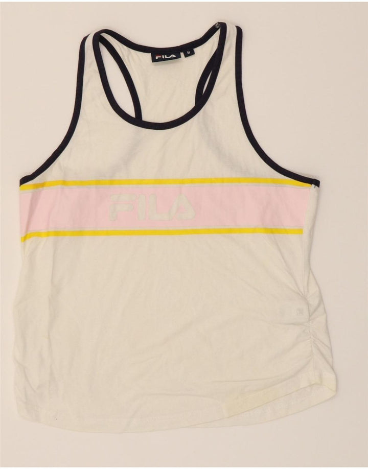 FILA Womens Graphic Vest Top UK 12 Medium White Cotton Vintage Fila and Second-Hand Fila from Messina Hembry 