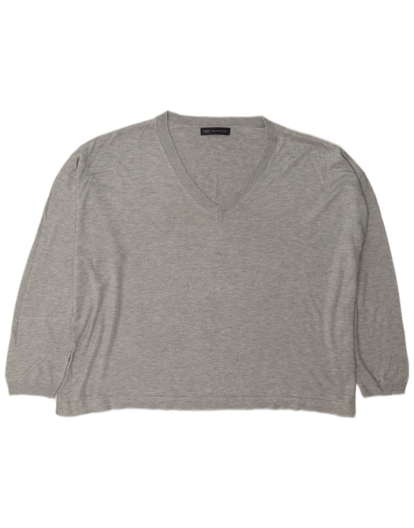 Marks & Spencer ženski veliki džemper s V-izrezom UK 18 XL sivi