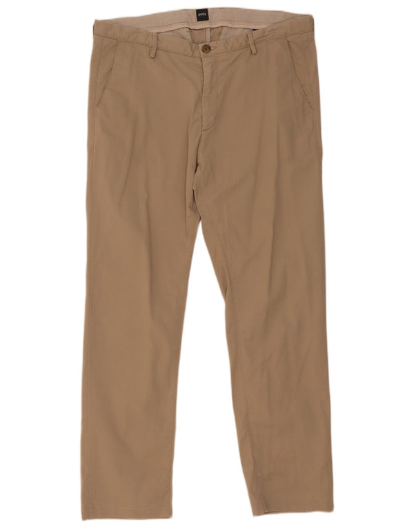 Hugo Boss Mens Straight Chino Trousers IT 50 Large W34 L29 Beige Cotton