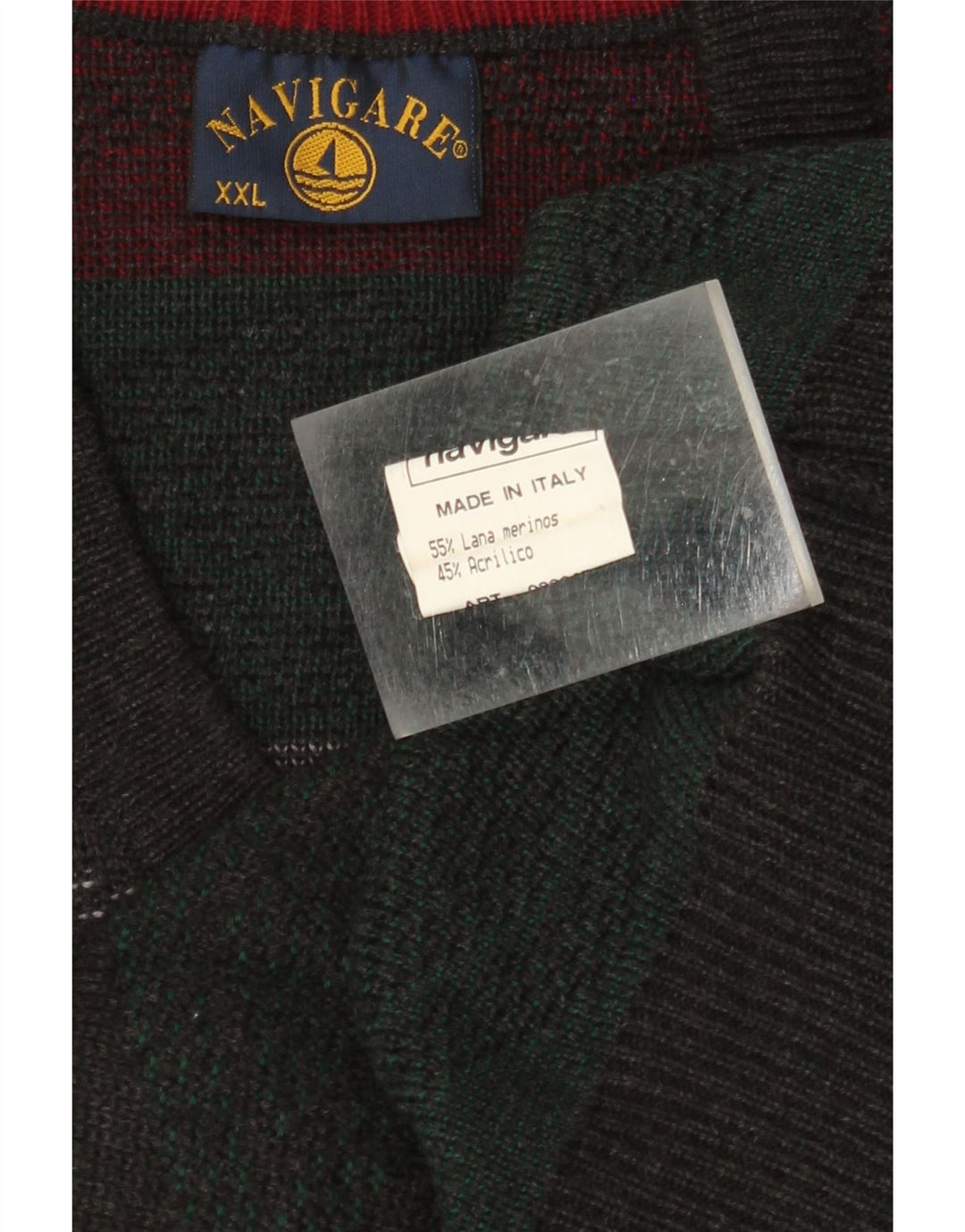 NAVIGARE muški džemper s V-izrezom 2XL Green Argyle/Diamond Merino vuna