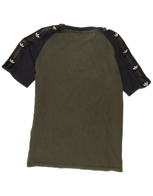Adidas Boys T-Shirt Top 15-16 Years Green Colourblock Cotton