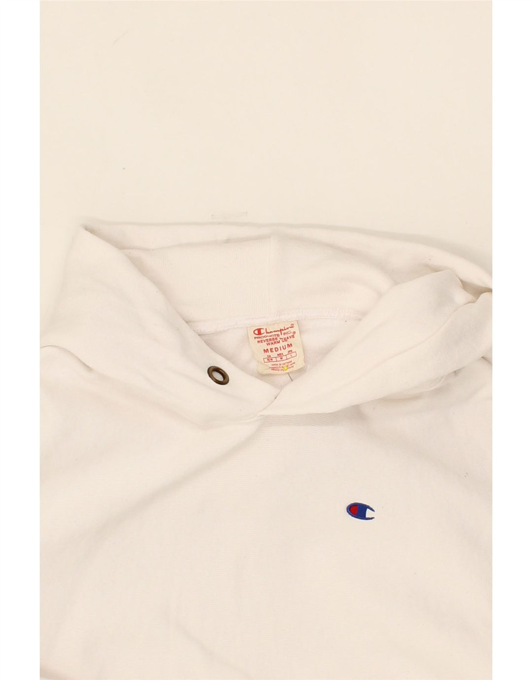 CHAMPION Mens Graphic Hoodie Jumper Medium White Cotton Vintage Champion and Second-Hand Champion from Messina Hembry 